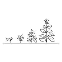 Continuous single line art of tree plant growth process illustration outline vector art.