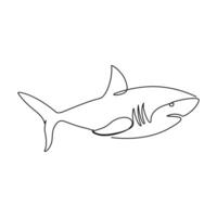 Continuous line art Hand drawn shark outline vector illustration