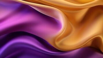 ai generado resumen antecedentes con 3d ola brillante seda tela. degradado combinación púrpura y oro colores foto