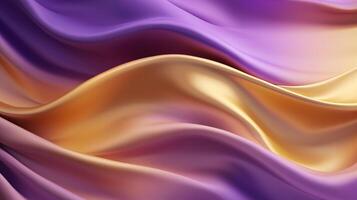 AI generated Abstract Background with 3D Wave Bright Silk Fabric. Gradient Combination Purple and Gold Colors photo