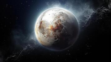 AI generated Pluto Planet in Space. Celestial, Cosmic, Solar System, Astronomy, Universe, Galactic, Planetary photo