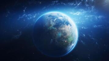 AI generated Earth Planet in Space. Celestial, Cosmic, Solar System, Astronomy, Universe, Galactic, Planetary photo