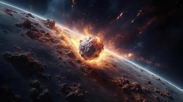 AI generated Meteor in Space. Celestial, Cosmic, Astronomy, Interstellar, Meteorid, Astral photo