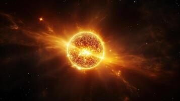 AI generated Sun in Space. Celestial, Cosmic, Solar, Star, Astronomy, Universe, Glowing, Radiant, Sunlight photo