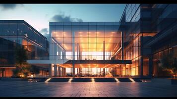 AI generated Entry of Modern Office Building. Architecture, Entrance, Contemporary, Corporate, Business photo
