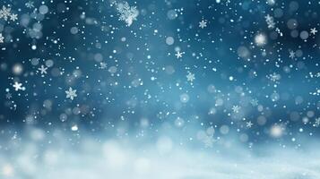 AI generated Winter Background with Copy Space. Winter, Snow, Snowflakes, Snowflake, Ice, Frozen, Decorations photo