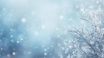 AI generated Winter Background with Copy Space. Winter, Snow, Snowflakes, Snowflake, Ice, Frozen, Decorations photo