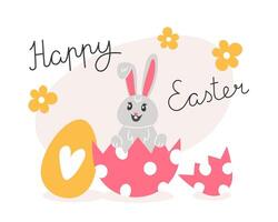 Easter illustration with rabbit and painted eggs for the holiday in cartoon style vector