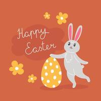 Easter illustration with rabbit and painted eggs for the holiday in cartoon style vector