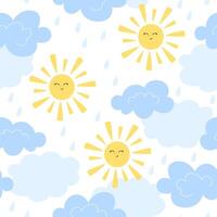 Seamless pattern with sun and clouds in cartoon style vector