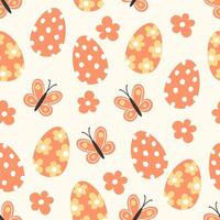 Seamless pattern of flowers and easter eggs in cartoon style vector