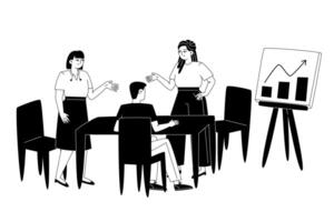 A team of employees sits at a table and discusses work issues, ideas and makes decisions vector