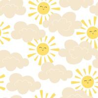 Seamless pattern with sun and clouds in cartoon style vector