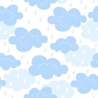 Seamless pattern with clouds and raindrops in cartoon style vector
