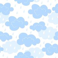 sin costura modelo con nubes y gotas de lluvia en dibujos animados estilo vector