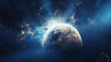 AI generated Earth Planet in Space. Celestial, Cosmic, Solar System, Astronomy, Universe, Galactic, Planetary photo