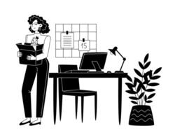The employee is dismissed from work, black and white illustration vector
