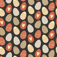 Seamless pattern of Easter eggs in cartoon style on a dark background vector