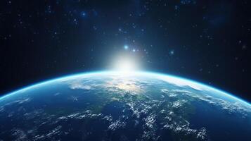 AI generated Earth Planet in Space. Celestial, Cosmic, Solar System, Astronomy, Universe, Galactic, Planetary photo