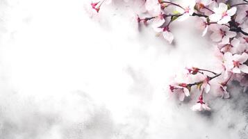 AI generated Spring cherry flowers on white grunge background. photo