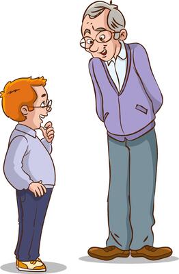 Grandfather and grandchild standing together and talking vector illustration.