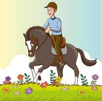 Vector Illustration of equestrian sport training horseback ride.person riding horses