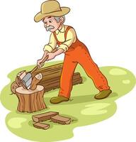 Lumberjack chopping wood with an axe colorful character vector Illustration