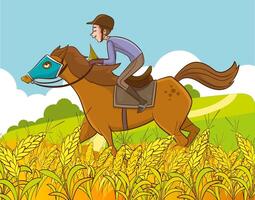 Vector Illustration of equestrian sport training horseback ride.person riding horses