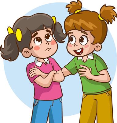 Vector Illustration of happy kids with different emotions.Friends trying to comfort friend who looks depressed