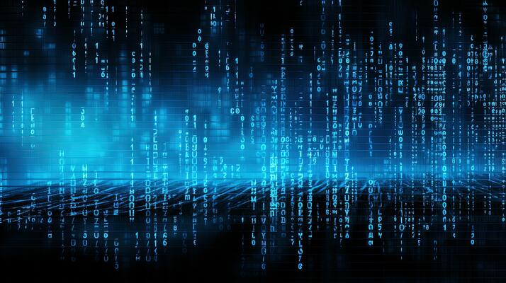 AI generated Binary code on a dark blue background.