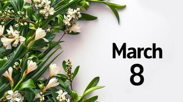 AI generated Bouquet of white flowers isolated on white background. Spring banner for March 8, photo realism style.