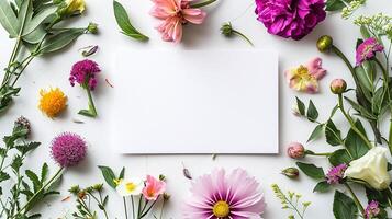 AI generated White envelope in floral frame on white background. photo
