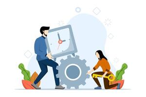 Efficiency or productivity concept, improving performance with effective processes, employers combine timers and gears for best efficiency, managing resources and time to optimize the best work result vector