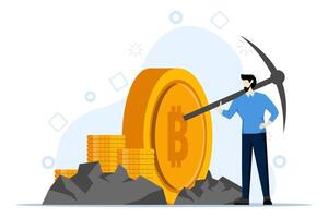 Crypto investment and mining. Digital assets. cryptocurrency vector illustration. Cryptocurrency or crypto digital money mining element. People hold and invest in bitcoin.