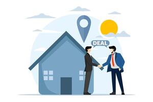 concept of buying and selling property, mortgages, buildings and housing, buying and selling property for business people. house, broker, realty, flat vector illustration template.