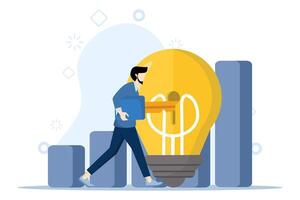 marketing process, Targeting marketing strategy, businessman, marketing strategy,unlocking idea, analyst, business plan, young businessman holding key to unlocking idea, flat vector illustration.