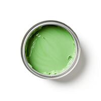 AI generated Can of green paint isolated on white background, top view. photo