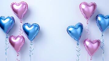 ai generado cuatro azul y cuatro pastel rosado en forma de corazon globos igualdad. foto