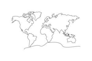 Continuous one line drawing World map concept. Doodle vector illustration.