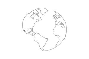 Continuous one line drawing World map concept. Doodle vector illustration.