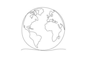 Continuous one line drawing World map concept. Doodle vector illustration.