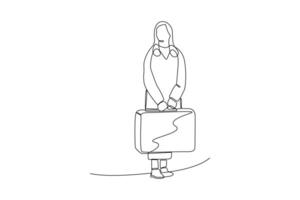 Continuous one line drawing Traveling with bag or suitcase concept. Doodle vector illustration.