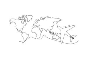 Continuous one line drawing World map concept. Doodle vector illustration.