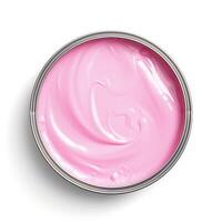 AI generated Pink paint isolated on white background. Open round jar of pink yogurt on a white background, top view. A jar with a soft pink creamy texture. photo