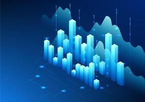 Stock chart technology Shows the state of the company's growth, profits and losses to make investors interested in trading in the stock market. Vector illustration. Isometric.