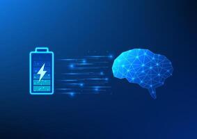 Battery technology background that stores electrical energy supplies power to the artificial intelligence or AI brain That has to work, learn  develop on its own. This is the technology of the future vector