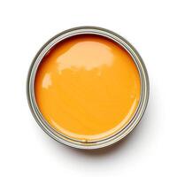 AI generated Orange paint in metal can isolated on white background. Can with orange paint on a white background, top view. photo