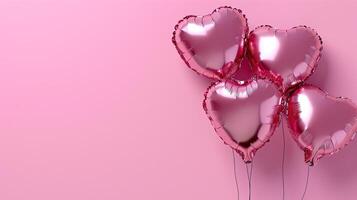 AI generated Pink heart shaped balloons on pink background. Valentines day concept. photo
