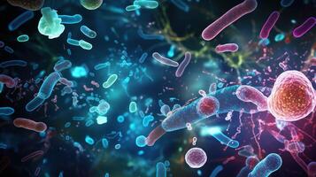 AI generated Escherichia coli. 3D illustration of Gram-negative rod-shaped bacteria with a single polar flagellum. photo