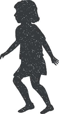girl running silhouette icon vector illustration in stamp style